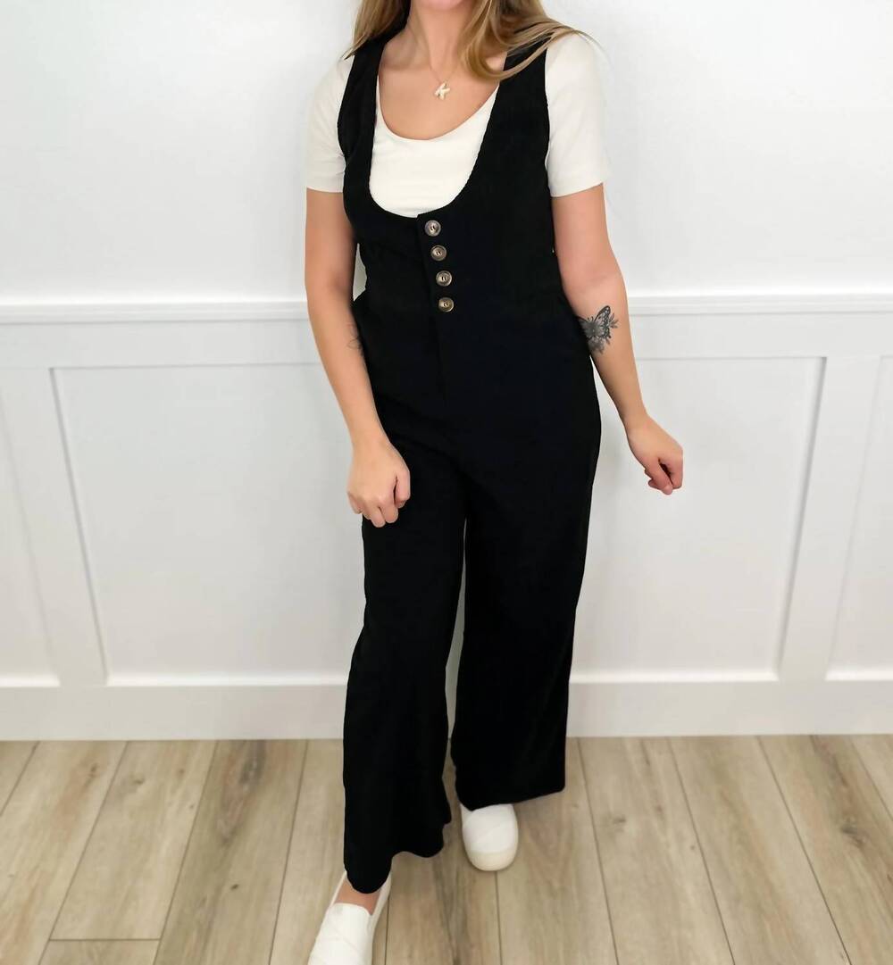 NEW HEM & THREAD impress soft corduroy jumpsuit in black